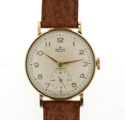 DELUXE SMITHS MADE IN ENGLAND SOLID 9CT GOLD GENTS WRISTWATCH BOXED