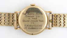 DELUXE SMITHS MODEL A501 1955 AUSTIN MOTOR COMPANY 9 CT GOLD ENGLISH WRISTWATCH GOLD BRACELET WITH BOX PAPER