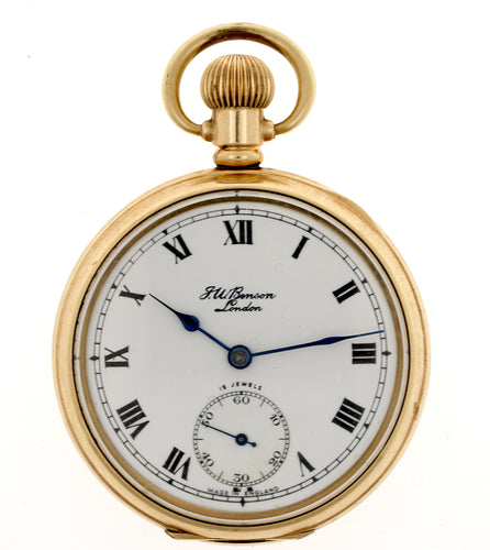 J W BENSON  ENGLISH POCKET WATCH C1950 B SERIES OPEN FACE 15 JEWEL DENNISON CASE