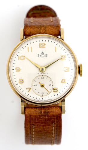 DELUXE SMITHS MADE IN ENGLAND SOLID 9CT GOLD GENTS WRISTWATCH BOX PAPER MINT