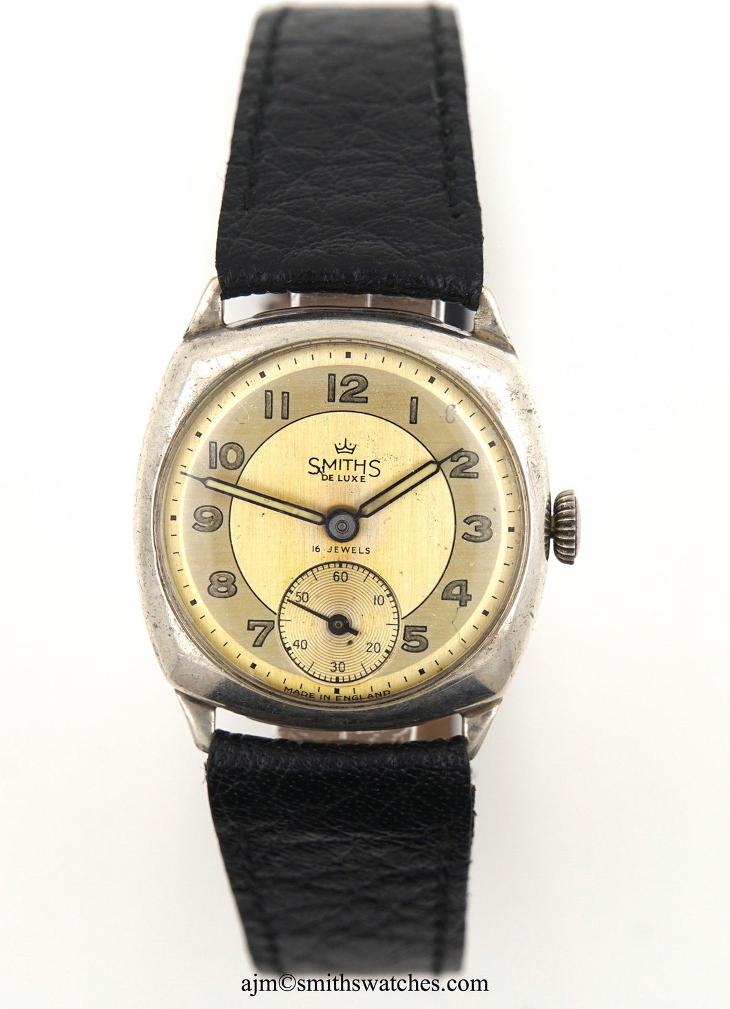 DELUXE SMITHS SILVER CUSHION CASE 1960'S ENGLISH ALCOA WRISTWATCH