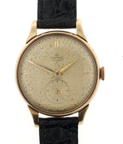 DELUXE SMITHS LARGE SIZED 9CT GOLD 18 JEWEL HIGH GRADE WRISTWATCH C1956