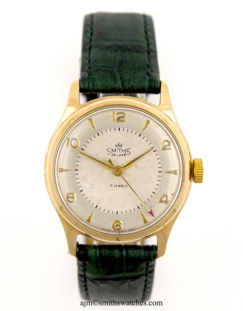 deluxe smiths 17 jewel dennison aquatite cased bristol cars 9ct gold watch