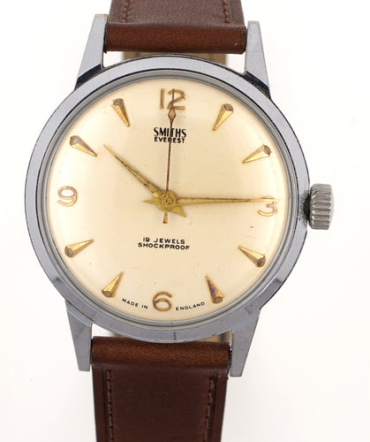 EVEREST SMITHS CHROME PLATED AND STAINLESS STEEL GENTS ENGLISH WRISTWATCH EARLY 1960'S